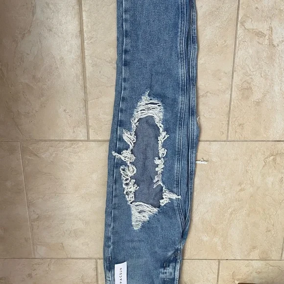 PACSUN Distressed Blue Ultra High Waisted Slim Fit Jeans - Picture 4 of 5